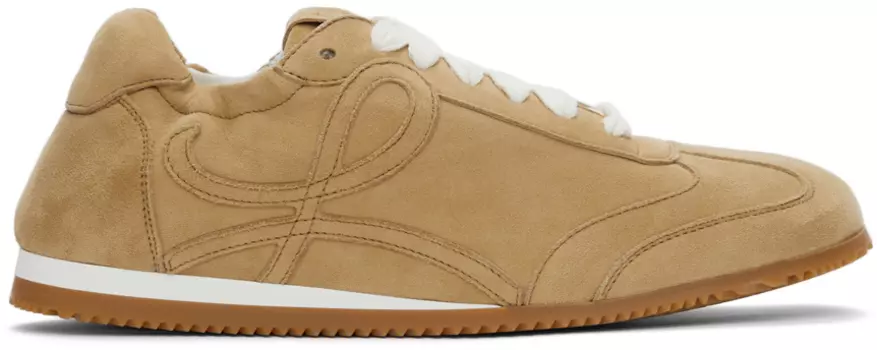 Бежевые замшевые балетки для бега Loewe