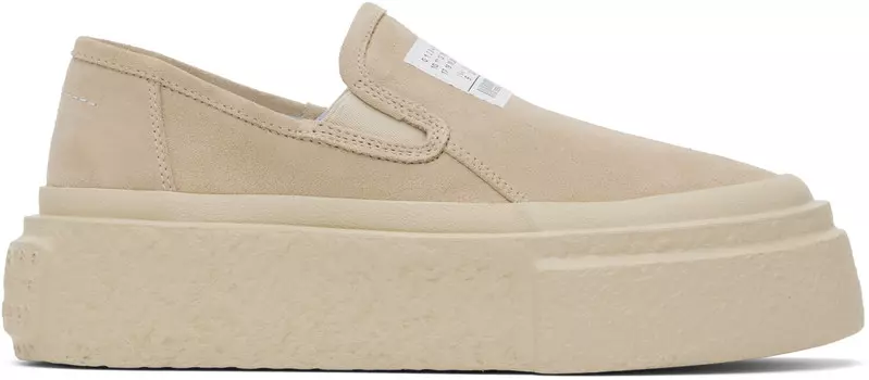 Бежевые замшевые кеды на платформе Slip-On MM6 Maison Margiela, Semolina
