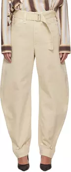 Бежевые зауженные джинсы с поясом LEMAIRE
