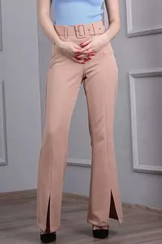 Бежевые женские брюки-клеш с завышенной талией и разрезом спереди MG1668 MADMEXT