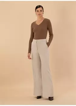 Бежевые женские брюки комфортного кроя с высокой талией Pierre Cardin