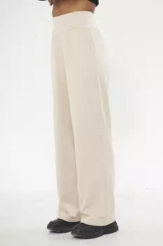 Бежевые женские широкие спортивные штаны с завышенной талией Chandraswear