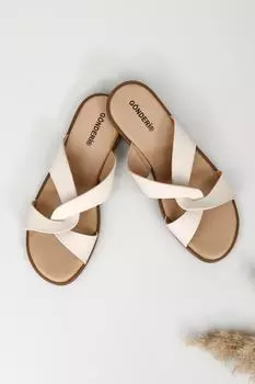 Бежевые женские тапочки с перекрестными ремешками 34193 GNDER(R), бежевый