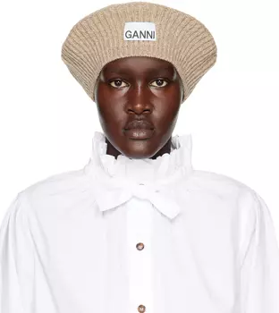 Бежевый берет с меланжевым узором GANNI