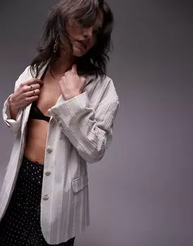 Бежевый блейзер оверсайз Topshop с фактурными полосками