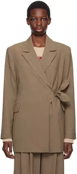 Бежевый блейзер с драпированным узлом на поясе GANNI