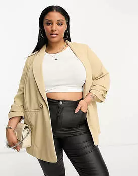 Бежевый блейзер со складками на рукавах River Island Plus