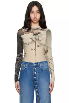 Бежевый боди «The Tattoo Rose and Bird» Jean Paul Gaultier