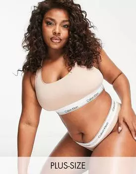 Бежевый бюстгальтер без подкладки Calvin Klein Plus Size Modern Cotton без подкладки