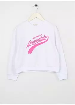 Бежевый детский свитшот с круглым вырезом и длинными рукавами с принтом для девочек 23SAG-18 Aeropostale, экрю