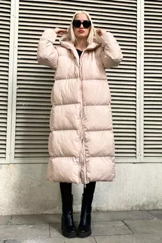 Бежевый длинный пуховик Mad Girls Madmext, бежевый