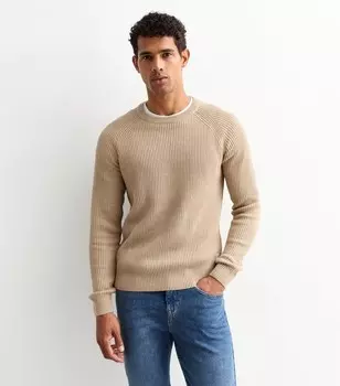 Бежевый джемпер массивной вязки с круглым вырезом Jack & Jones Jack & Jones, светло-коричневый
