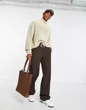 Бежевый джемпер свободного кроя в рубчик с высоким воротником ASOS DESIGN ASOS DESIGN