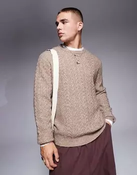 Бежевый джемпер свободной вязки косой вязки ASOS DESIGN