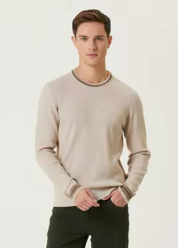 Бежевый фактурный свитер с воротником-цепочкой Beymen