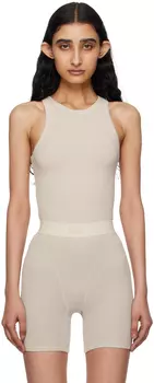 Бежевый хлопковый трикотажный топ с круглым вырезом SKIMS