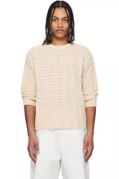 Бежевый хлопковый вязаный крючком пуловер свитер COOR