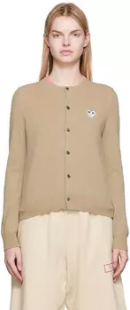Бежевый кардиган с нашивкой-сердечком Comme des Garons Play