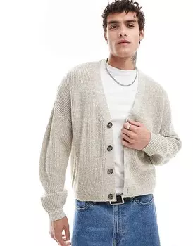 Бежевый кардиган свободного кроя в рубчик ASOS DESIGN