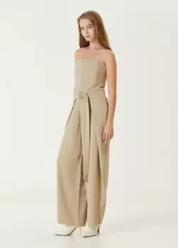 Бежевый комбинезон без бретелек с поясом Ami