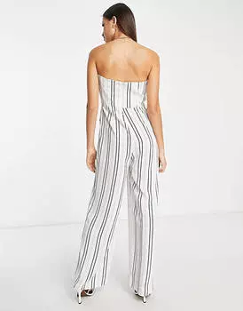 Бежевый комбинезон без бретелек с широкими штанинами River Island