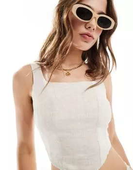 Бежевый корсетный топ из смесового льна Miss Selfridge