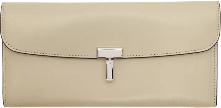 Бежевый кожаный кошелек с замком T-Lock TOTEME