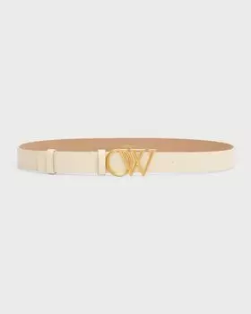 Бежевый кожаный ремень OW Initials Off-White, цвет Beige