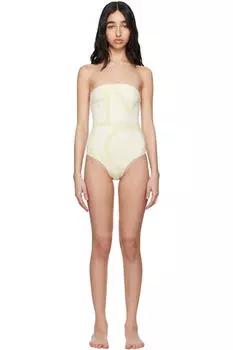 Бежевый купальник без бретелек с монограммой TOTEME