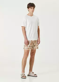 Бежевый купальник с двойными складками и узором монет Dolce&Gabbana