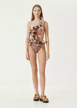 Бежевый купальник с рюшами в этническом стиле Zimmermann