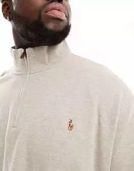 Бежевый меланжевый свитшот двойной вязки с жаккардовым логотипом Polo Ralph Lauren Big & Tall
