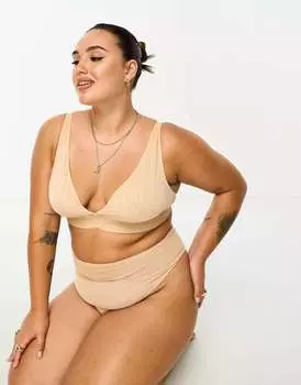 Бежевый мягкий сетчатый бюстгальтер с высоким верхом ASOS Curve Mila