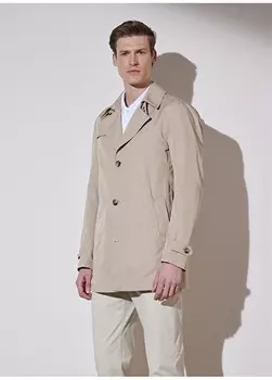 Бежевый мужской классический приталенный тренч с воротником Brooks Brothers