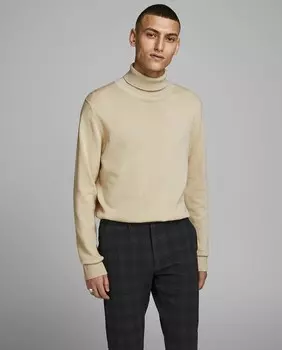 Бежевый мужской свитер с водолазкой Jack & Jones, бежевый