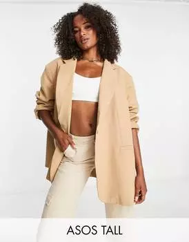 Бежевый пиджак оверсайз ASOS DESIGN Tall