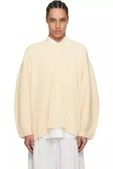 Бежевый плотный свитер из хлопка с переплетенными нитками HOMME PLISS ISSEY MIYAKE