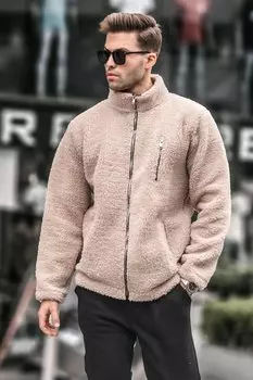 Бежевый плюшевый свитшот на молнии 6152 MADMEXT