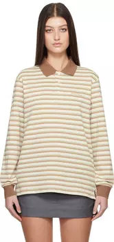 Бежевый поло с разноцветным полосатым воротником Dunst