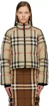 Бежевый пуховик в винтажную клетку Burberry