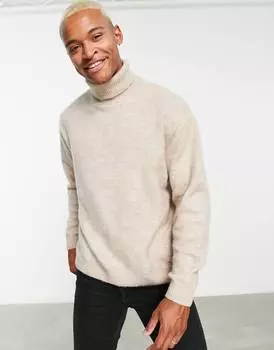 Бежевый пушистый вязаный джемпер с высоким воротником ASOS DESIGN