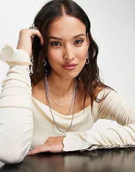 Бежевый сетчатый топ с открытыми рукавами и длинными рукавами Topshop