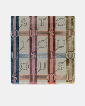 Бежевый шарф в клетку и разноцветный логотип Tous, бежевый