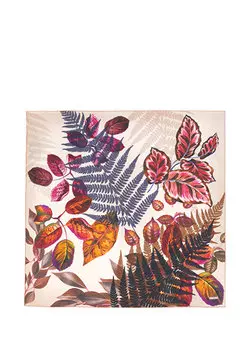 Бежевый шелковый шарф с цветочным узором 90x90 см Beymen