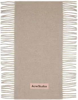 Бежевый шерстяной шарф с бахромой Acne Studios, Oatmeal melange