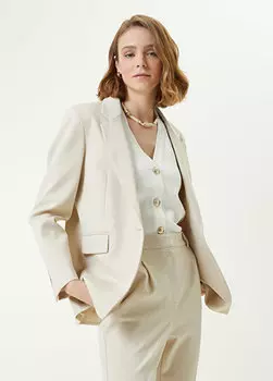 Бежевый спортивный пиджак из эластана с воротником-бабочкой Beymen