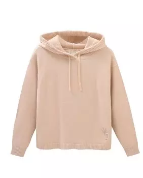Бежевый свитер для девочки с капюшоном мягкой вязки Dadati, бежевый