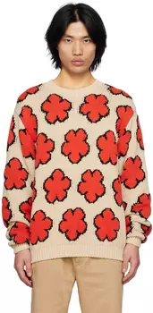 Бежевый свитер с цветочным принтом Kenzo Paris Boke