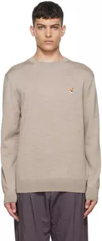 Бежевый свитер с головой лисы Maison Kitsuné