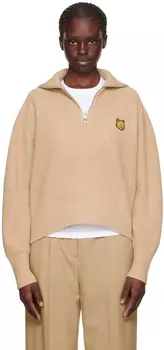 Бежевый свитер с головой лисы Maison Kitsune